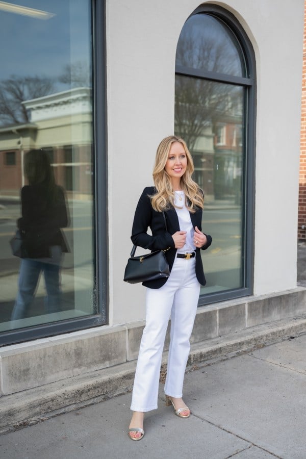 Smart Casual Black Blazer with Gold Belt Smart Casual Black Blazer with Gold Belt — Black Blazer Outfit