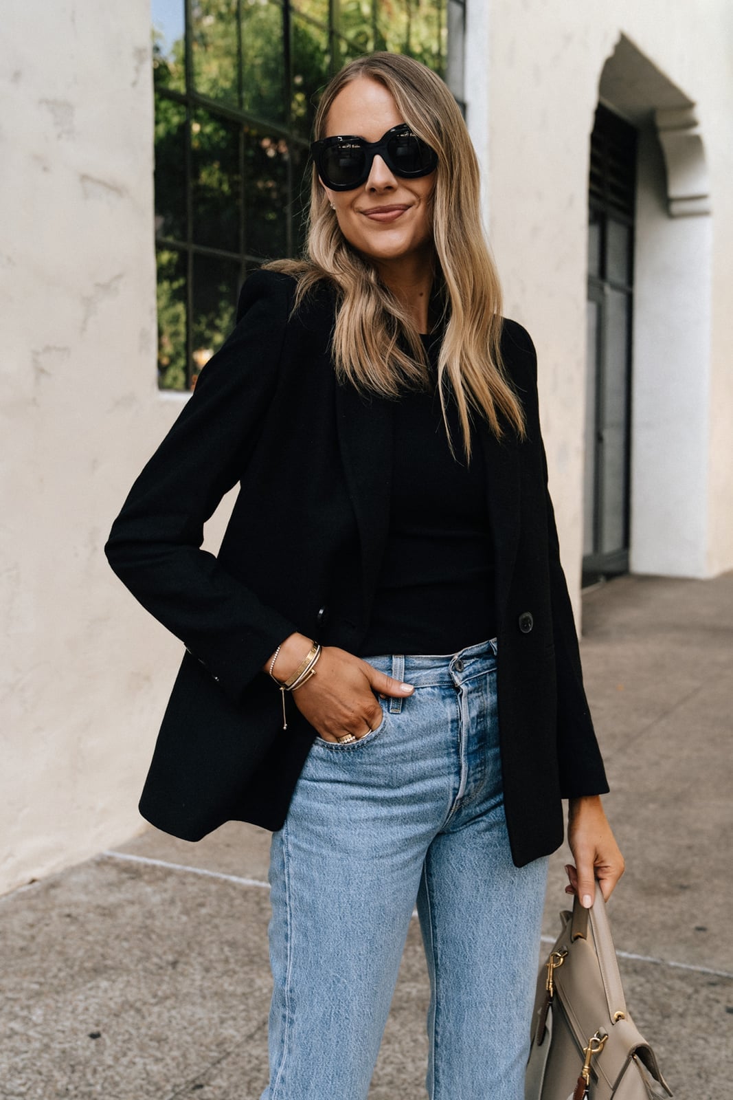 Black Blazer Over Black Top with Jeans Black Blazer Over Black Top with Jeans — Black Blazer Outfit