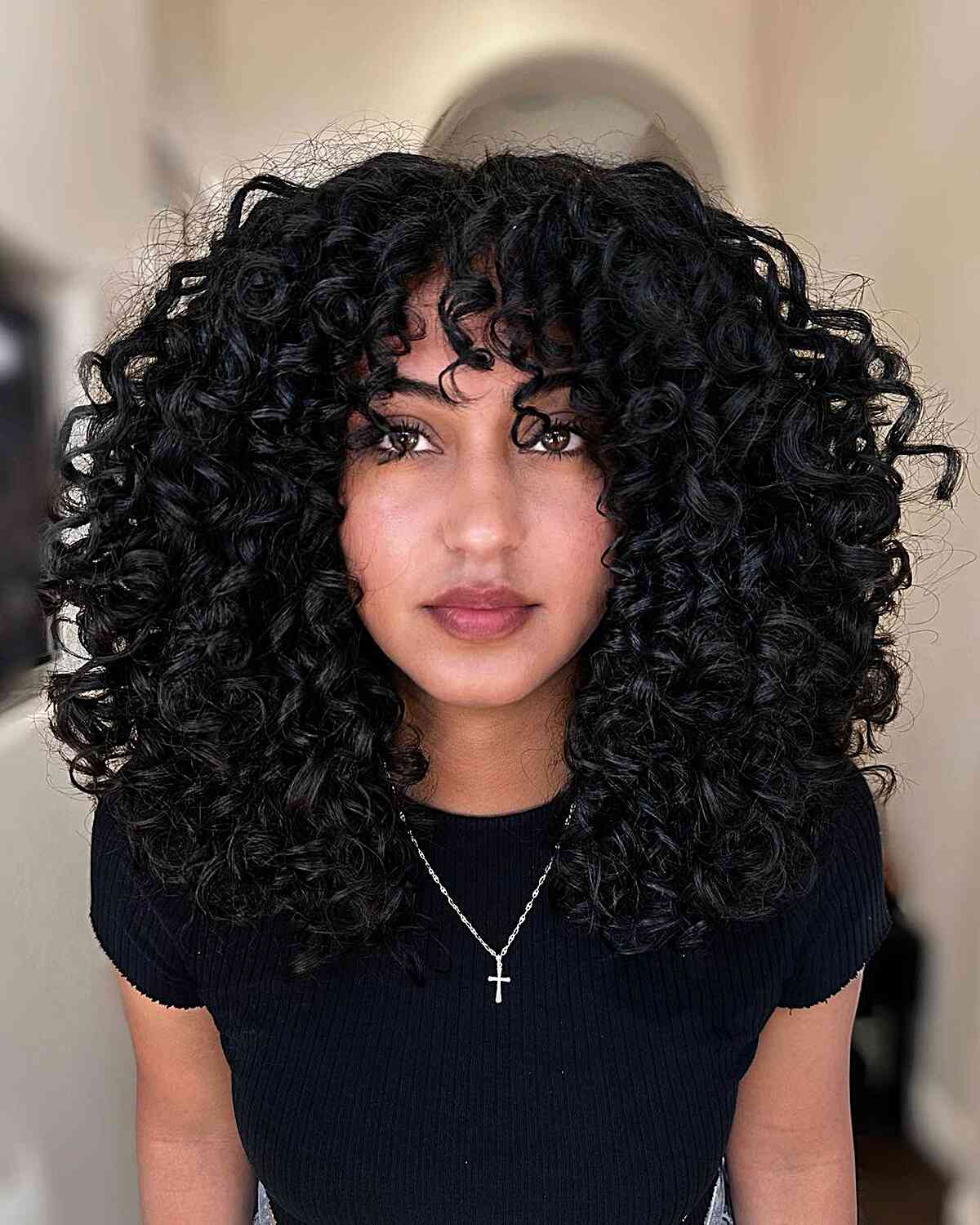 Shoulder Length Curly Cut With Volume Fringe Shoulder Length Curly Cut With Volume Fringe — Black Curly Hair