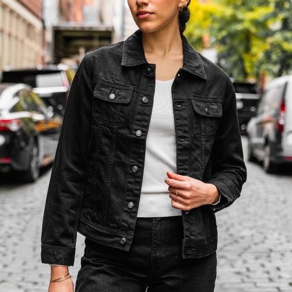 Classic Black Denim Trucker Jacket Classic Black Denim Trucker Jacket — Black Denim Jacket Outfit
