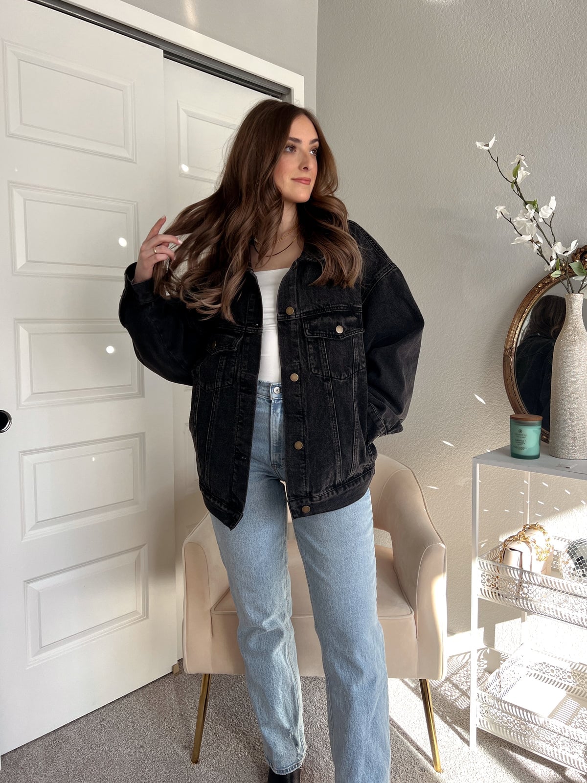 Oversized Washed Black Denim Jacket Oversized Washed Black Denim Jacket — Black Denim Jacket Outfit