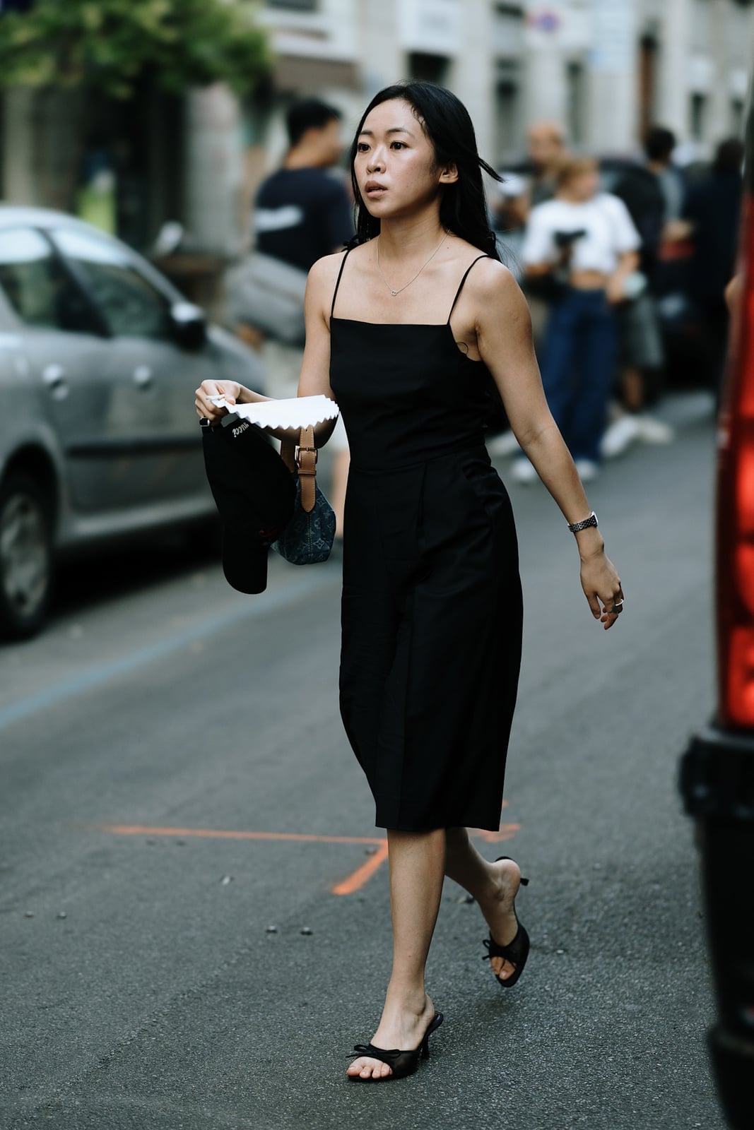 Black Spaghetti Strap Midi Dress with Kitten Heels Black Spaghetti Strap Midi Dress with Kitten Heels — Black Dress Outfits