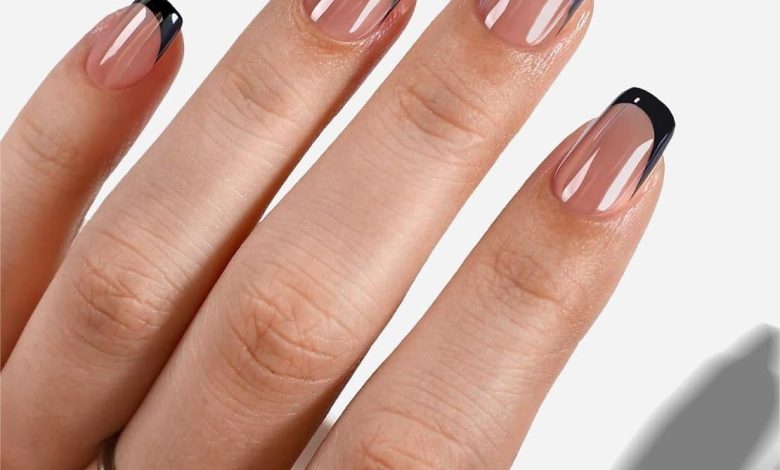 Glazed Black French Tip Medium Square Nails