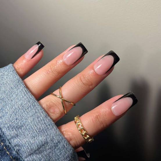Long Squoval Black French Tips Long Squoval Black French Tips — Black French Nails