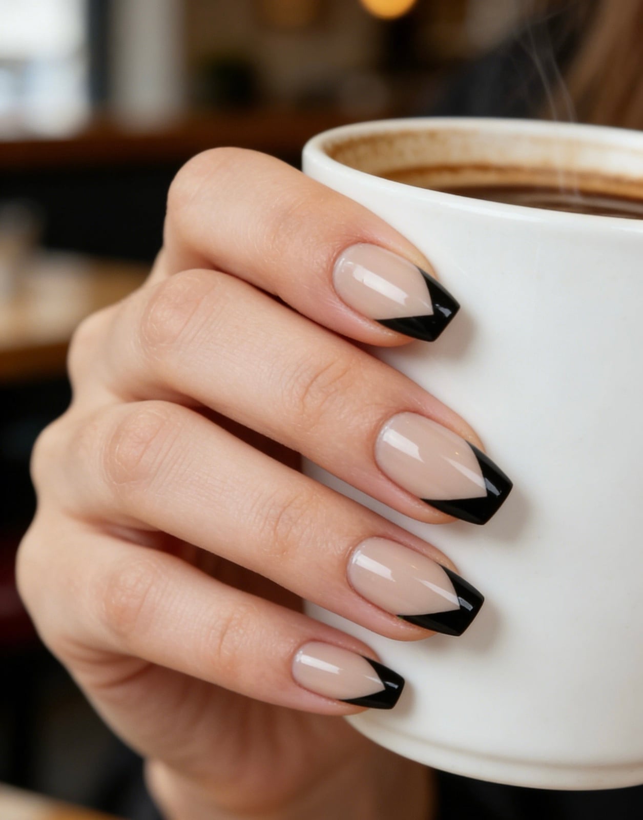 Short Almond Black French Mug Short Almond Black French Mug — Black French Nails