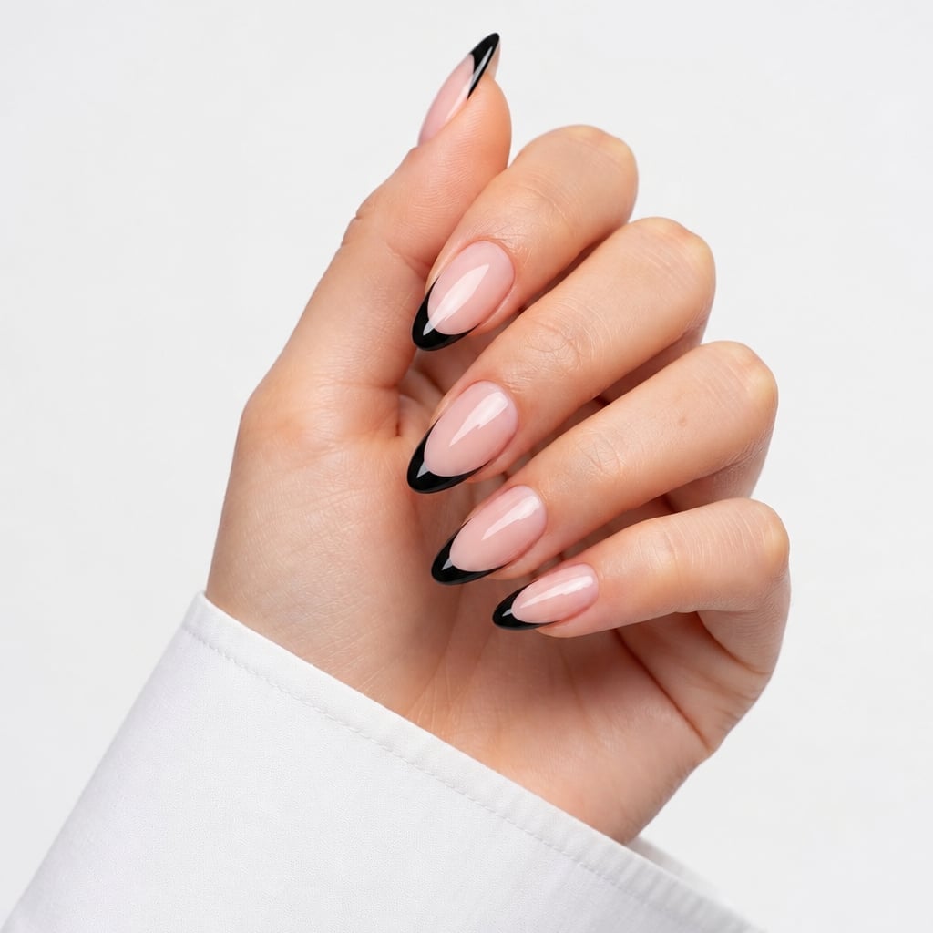 Flawless Black French Short Almond Nails Flawless Black French Short Almond Nails — Black French Tip Nails