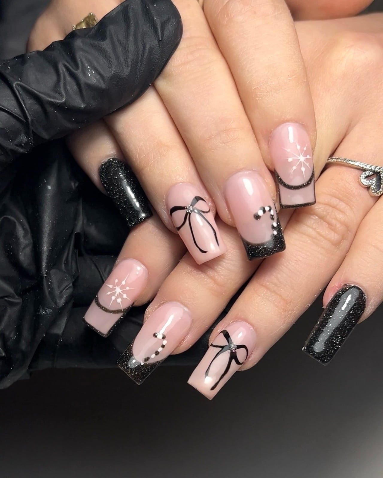 Gold Star Black French Long Stiletto Nails With Sheer Nude Base Gold Star Black French Long Stiletto Nails With Sheer Nude Base — Black French Tip Nails