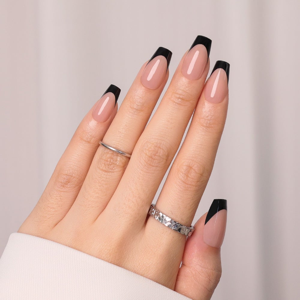 Clean Black French Medium Coffin Nails Clean Black French Medium Coffin Nails — Black French Tip Nails