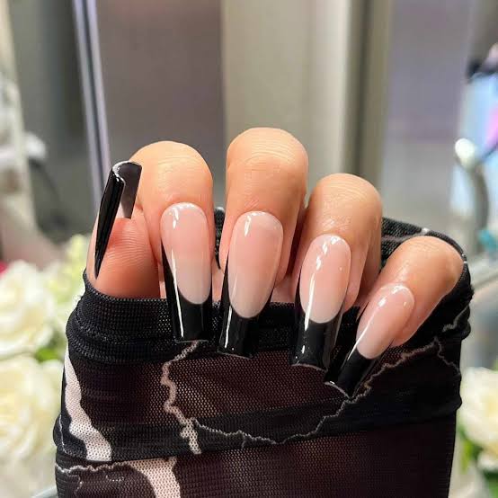 Bold Black French Long Square Nails Bold Black French Long Square Nails — Black French Tip Nails