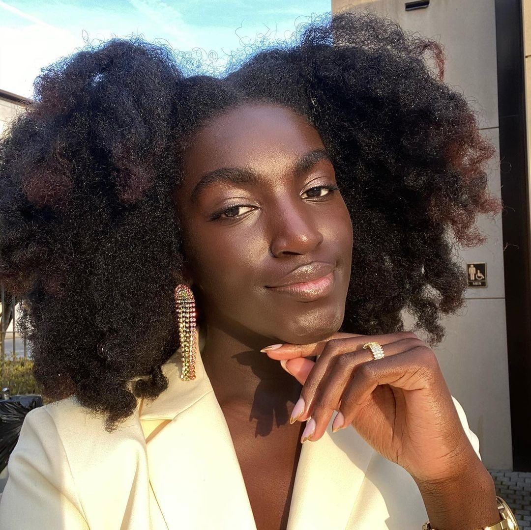 Shoulder Length Curly With Auburn Highlights — Black Hair