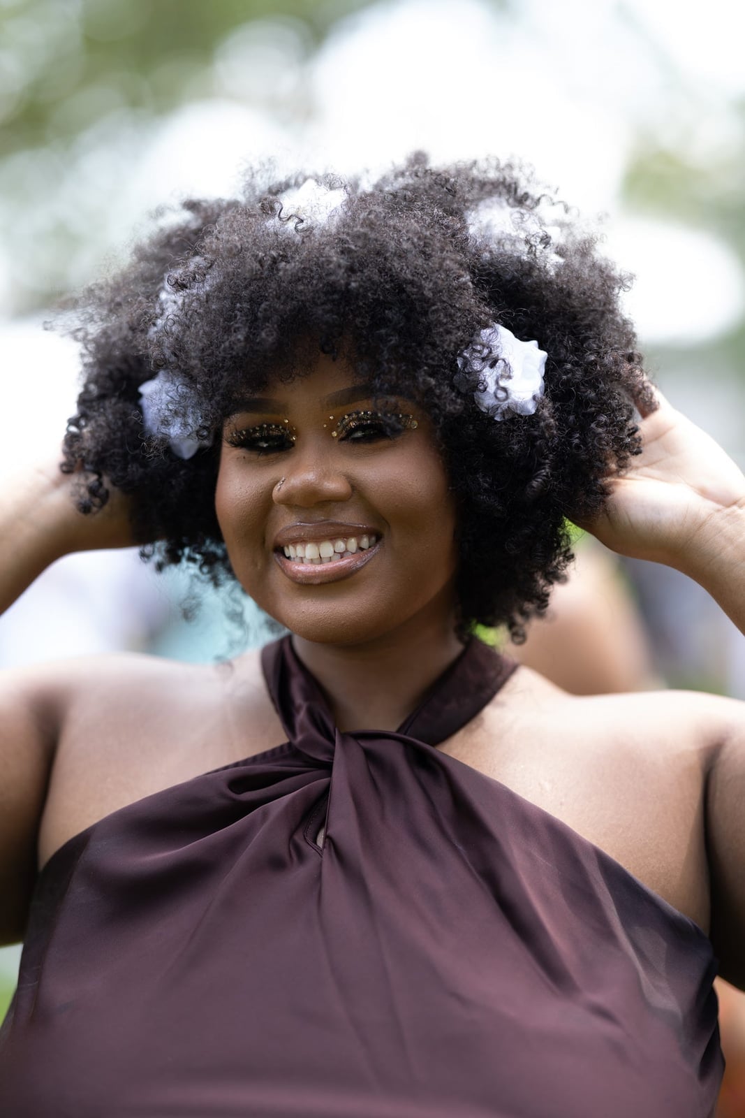 Curly Afro With Floral Decorations — Black Hair