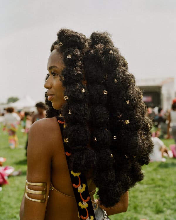 Braids With Gold Beads Mid-Back — Black Hair