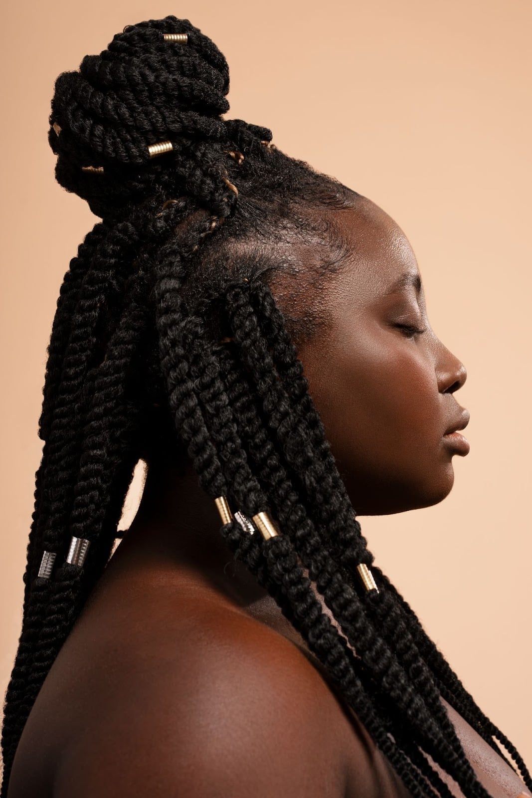 Braided High Bun With Beads — Black Hair
