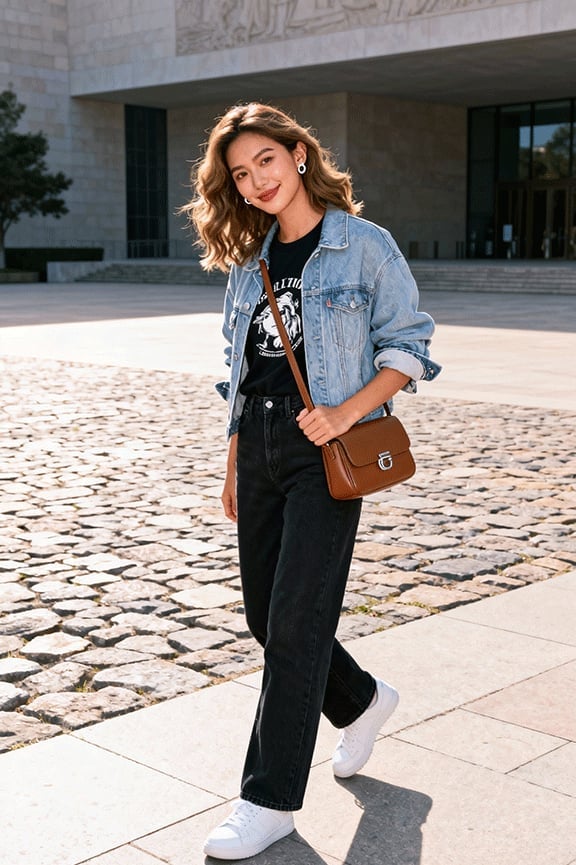 Straight Leg Black Jeans with Denim Jacket — Black Jeans Outfits