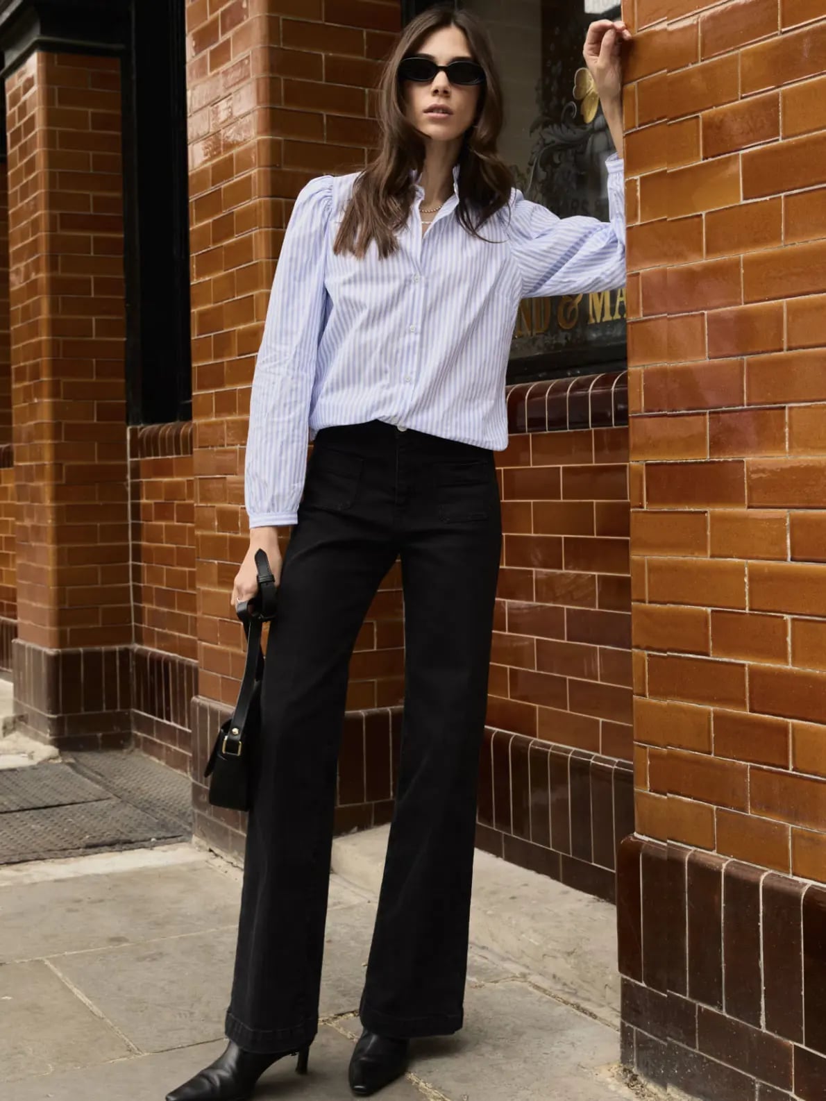 Wide Leg Black Jeans with Striped Shirt — Black Jeans Outfits