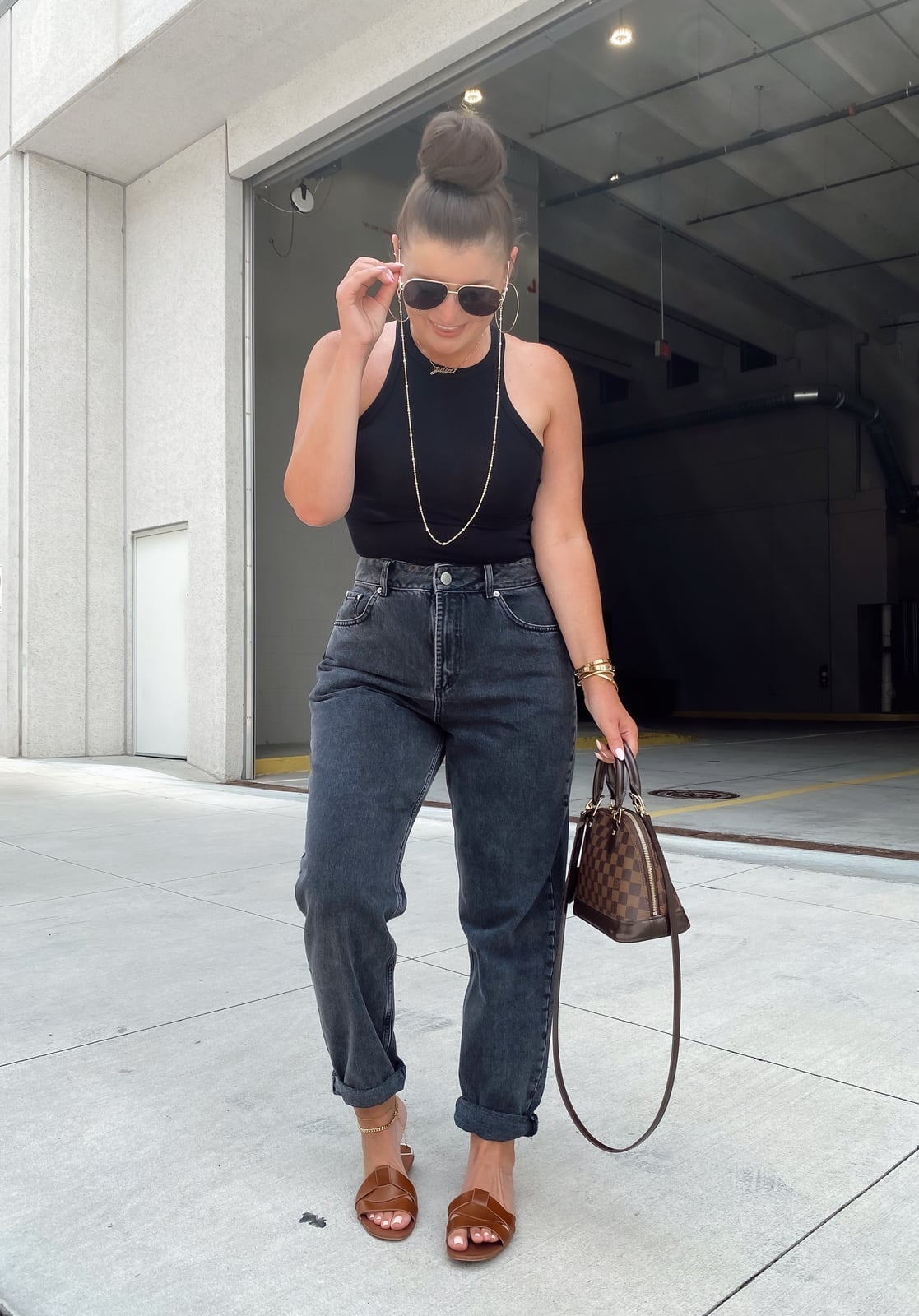 Black Mom Jeans with Halter Top — Black Jeans Outfits