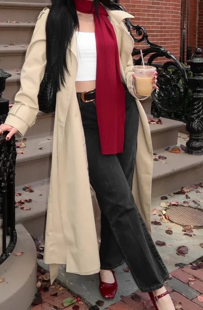 Straight Leg Black Jeans with a Beige Trench Coat — Black Jeans Outfits