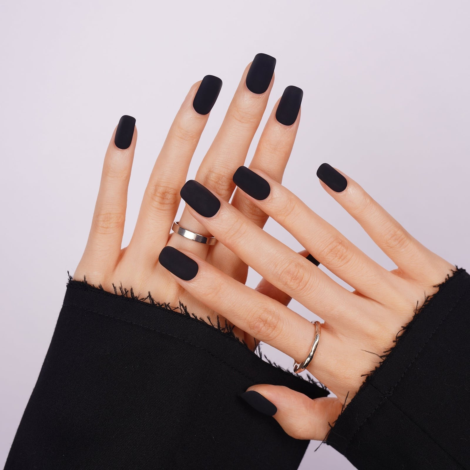 Short Square Matte Black Nails With однотонное покрытие Short Square Matte Black Nails With однотонное покрытие