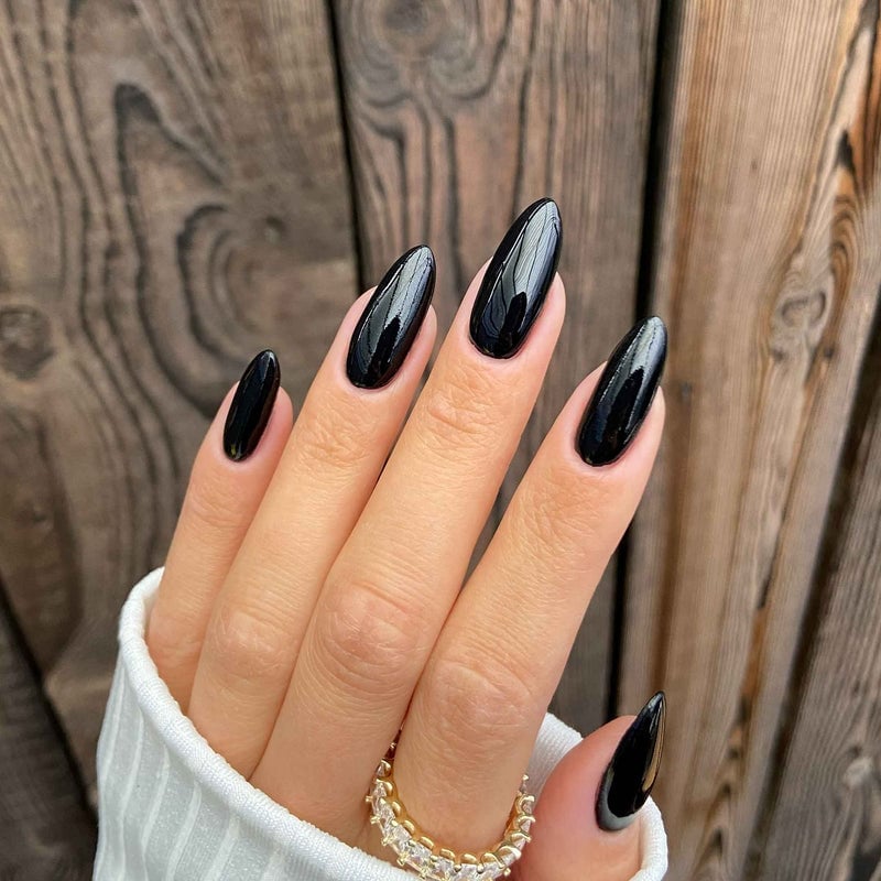 Long Almond Glossy Black Nails Long Almond Glossy Black Nails