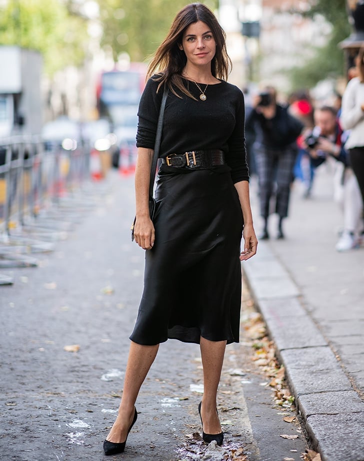 Knit top with silk slip skirt and wide belt Knit top with silk slip skirt and wide belt — Black Outfits