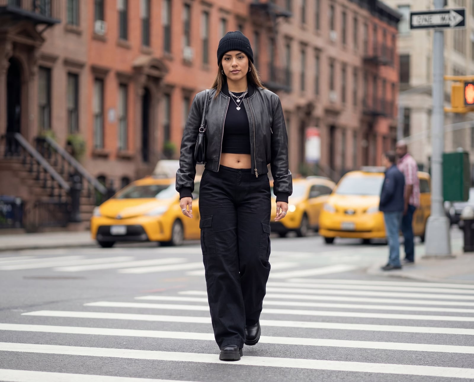 Cropped leather jacket with cargo pants Cropped leather jacket with cargo pants — Black Outfits