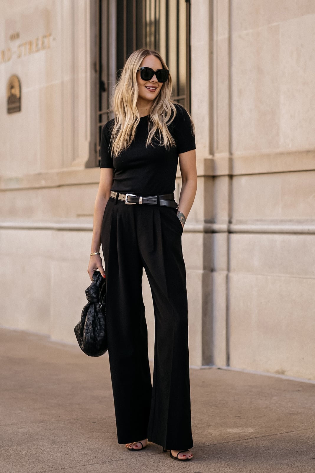 Knit top with wide-leg pleated trousers Knit top with wide-leg pleated trousers — Black Outfits