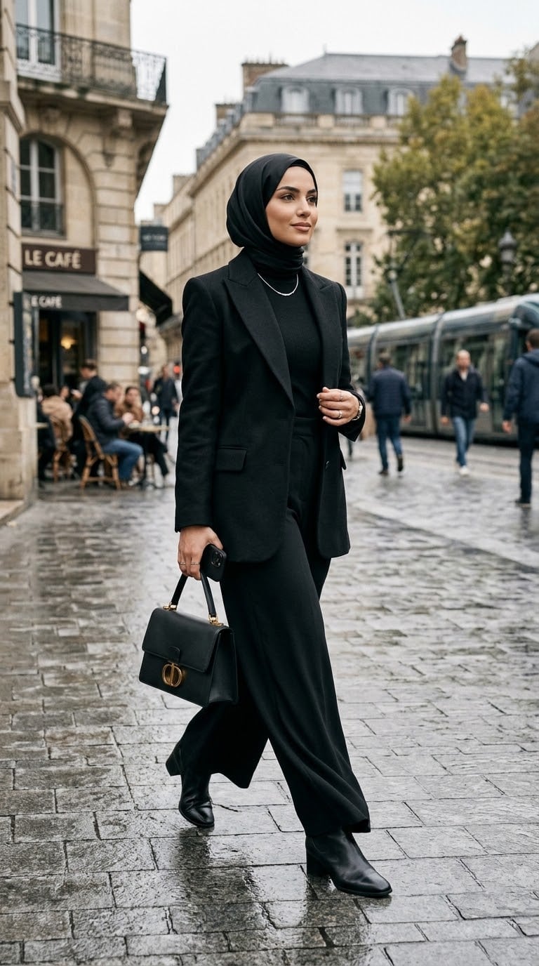 Tailored black blazer with wide-leg trousers Tailored black blazer with wide-leg trousers — Black Outfits