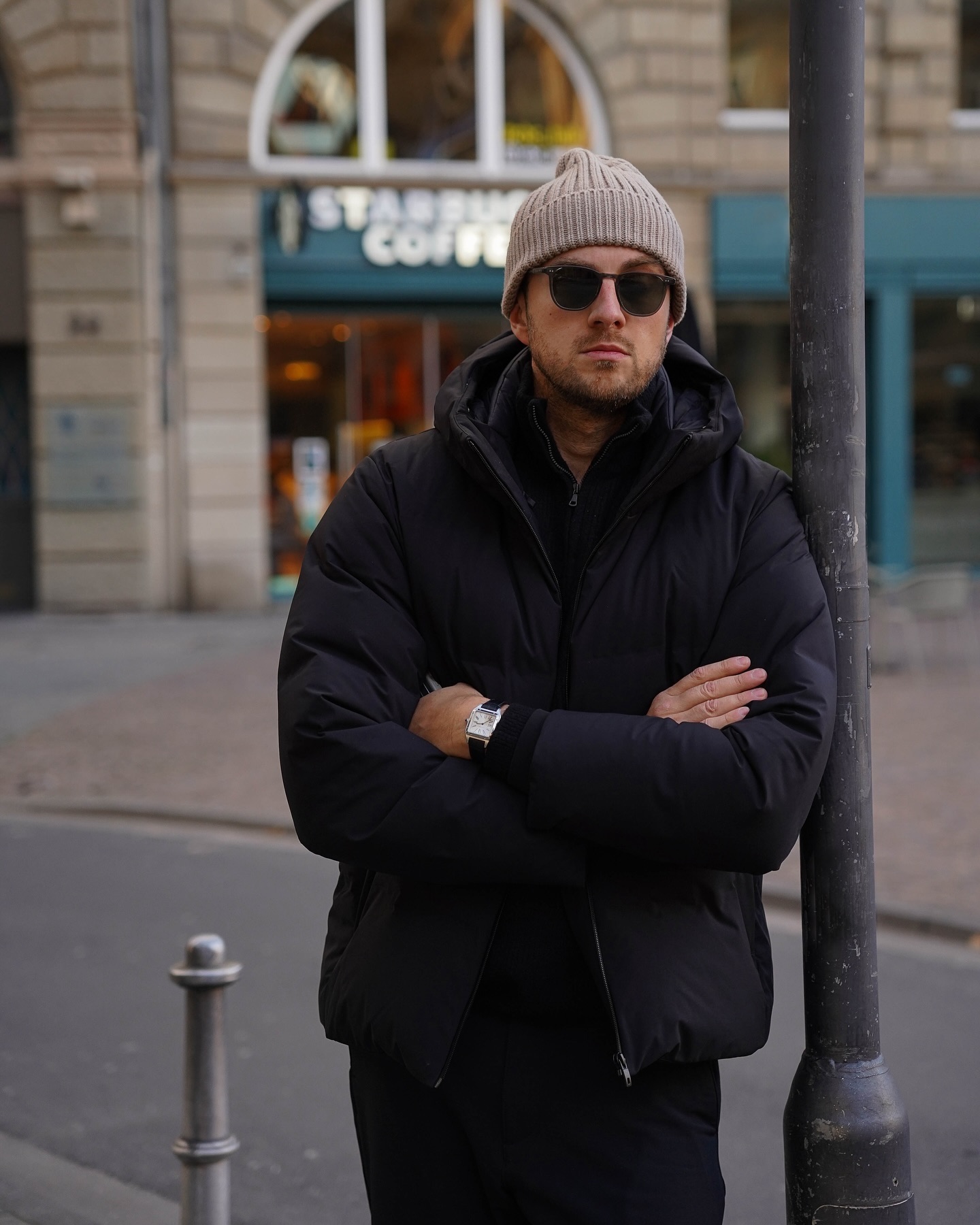 Black Puffer And Knit Beanie Casual Winter Style