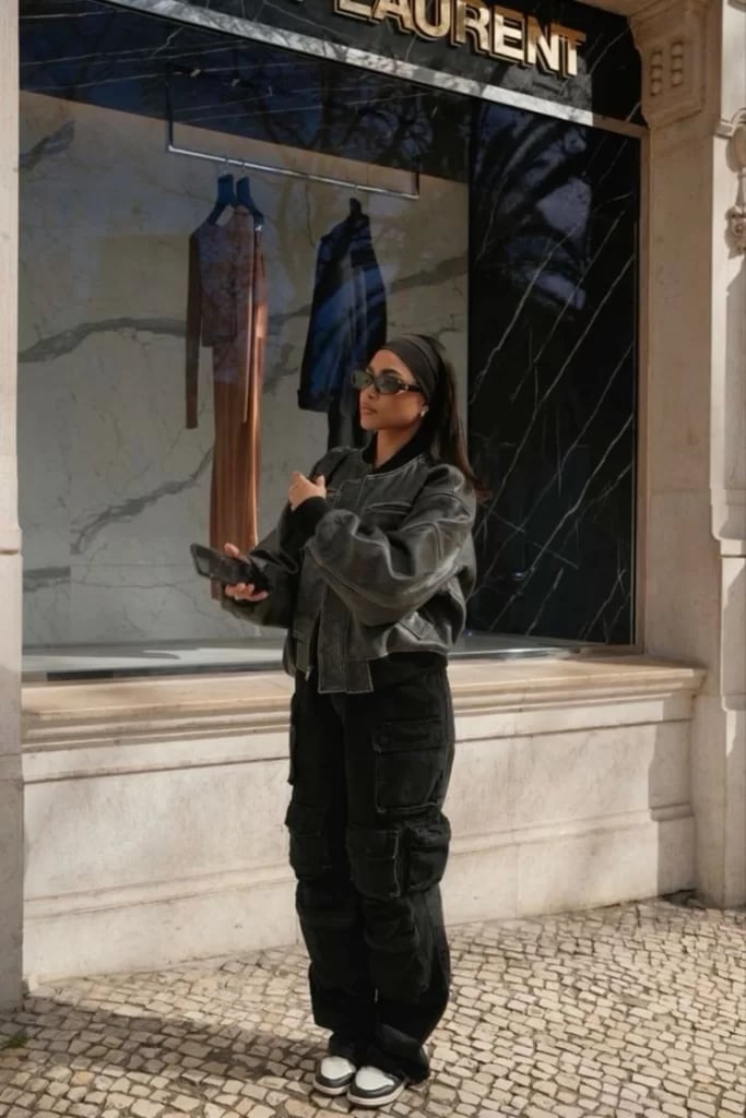 Cargo Sweatpants With Bomber Jacket — Black Sweatpants Outfit