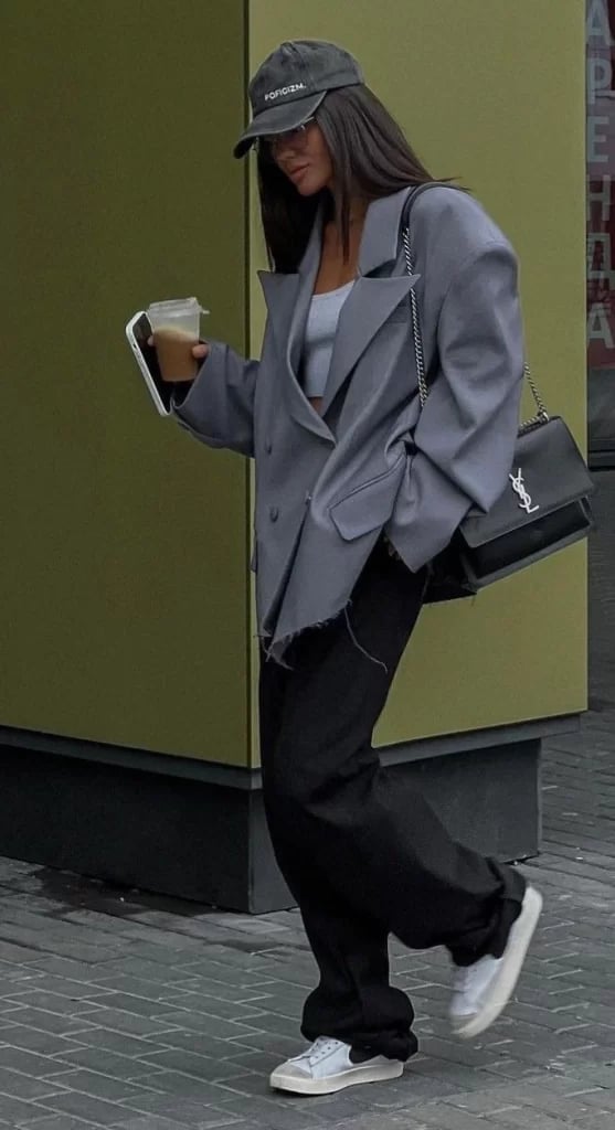 Oversized Blazer With Black Trousers — Black Sweatpants Outfit