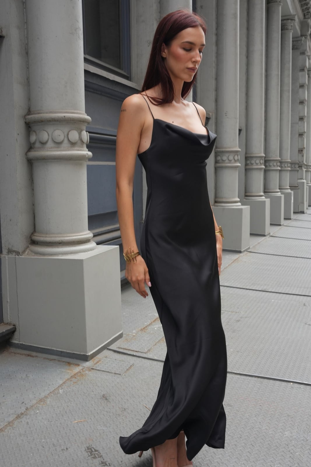 Black Silk Slip Dress with Pleated Skirt and Lace Trim — Black Tie Dresses