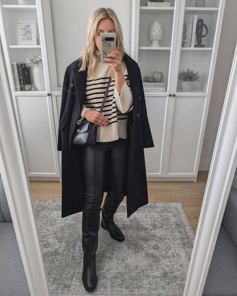 Oversized Black Trench Coat with Leather Pants — Black Trench Coat Outfit