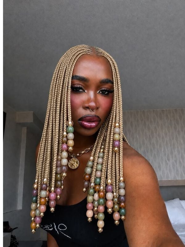 Shoulder Length Micro Braids With Colorful Beads — Blonde Braids
