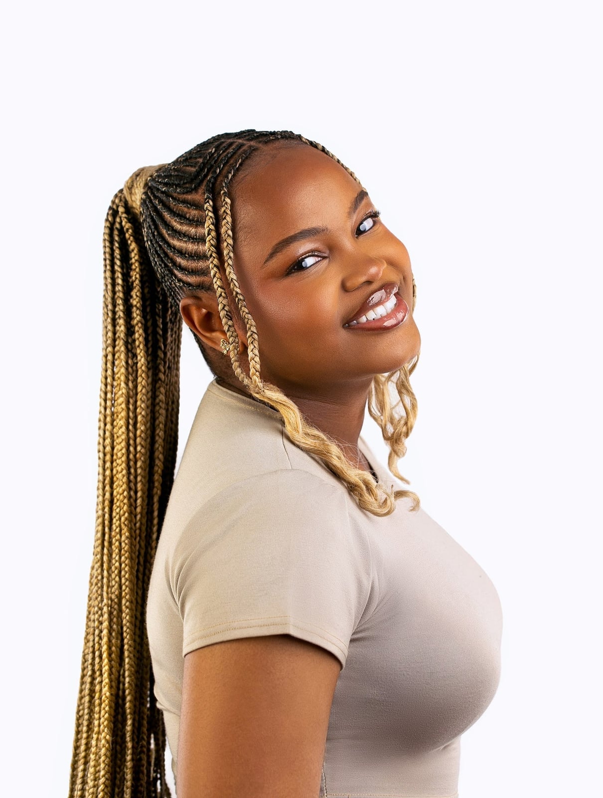 Mid-Back Braids Ponytail Dark Brown To Blonde — Blonde Braids