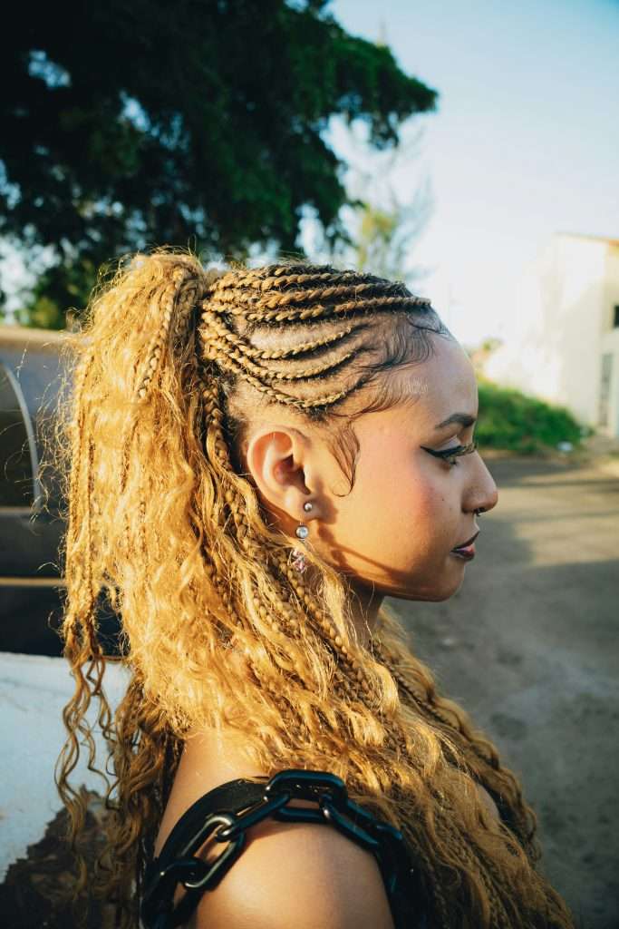 Mid-Back Cornrows And Loose Braids Ponytail — Blonde Braids