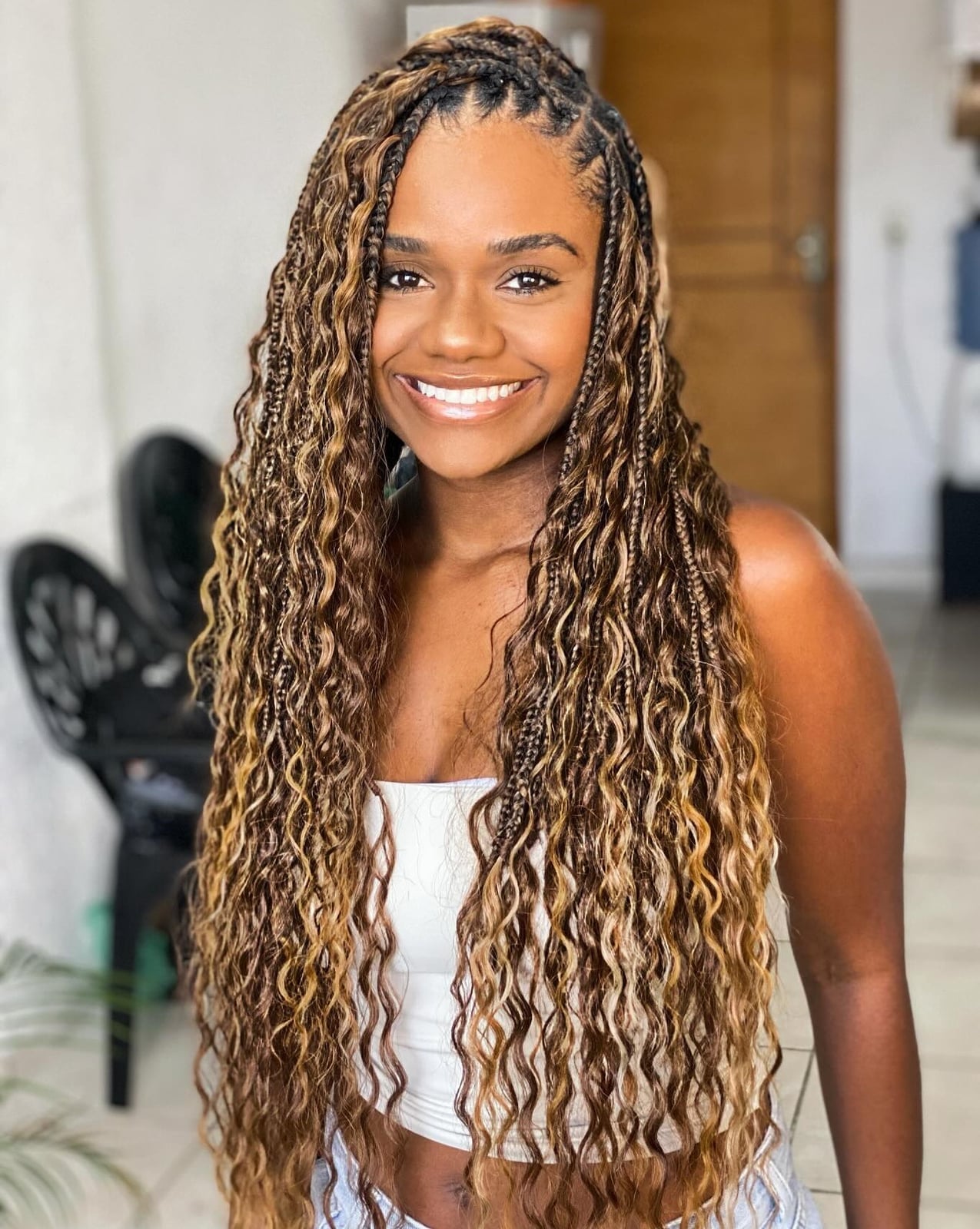 Mid-Back Loose Braids Honey Blonde Caramel Balayage — Blonde Braids