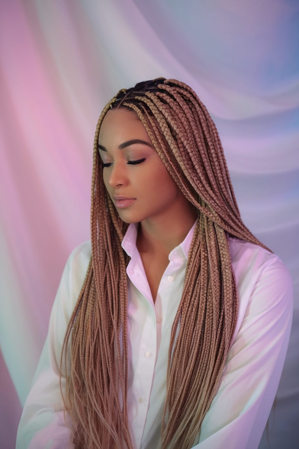 Mid-Back Honey Blonde Wavy Box Braids, Middle — Blonde Braids