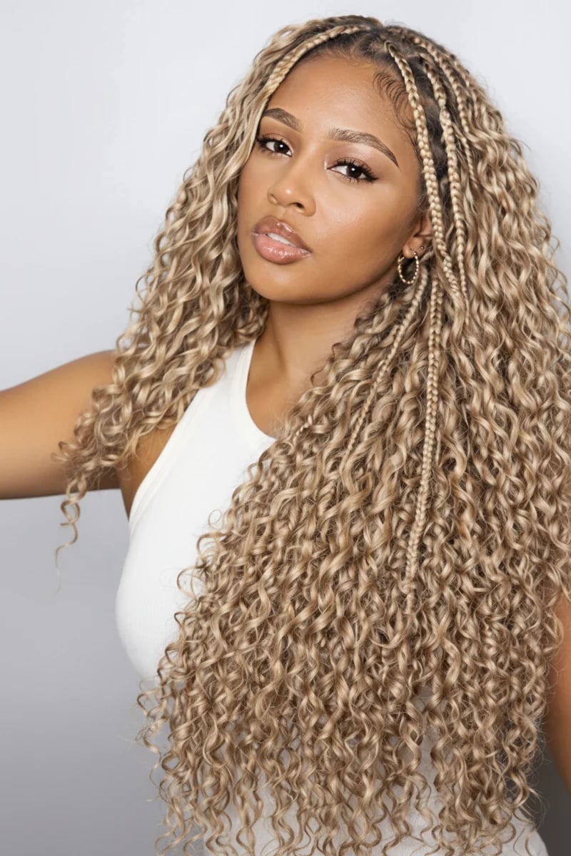 Mid-Back Ash Blonde Base Braids Loose Curls — Blonde Braids
