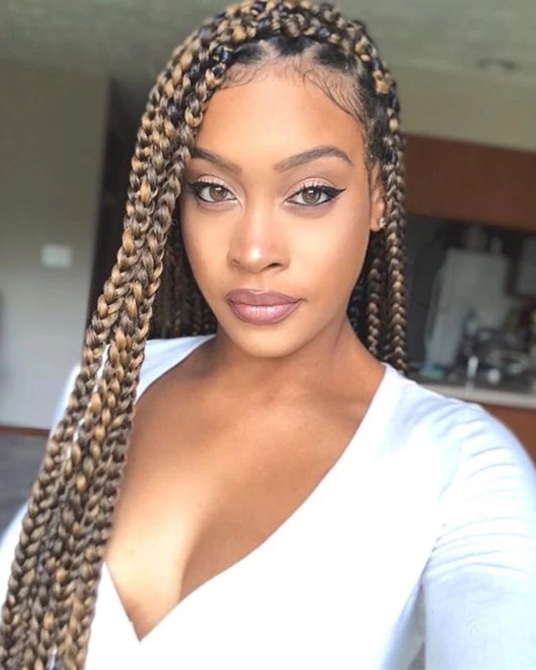 Shoulder Length Box Braids With Blonde Highlights — Blonde Braids