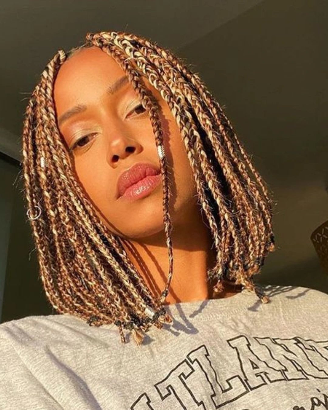 Collarbone Box Braids With Blonde Highlights — Blonde Braids