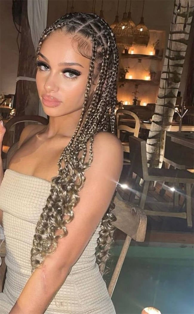 Mid-Back Box Braids Dark Brown Base Blonde Highlights — Blonde Braids