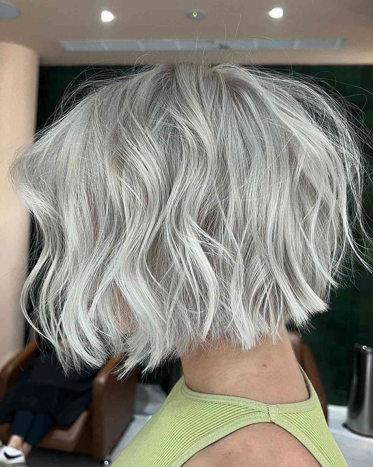 Icy Blonde Bob With Textured Waves — Blonde Short Hair