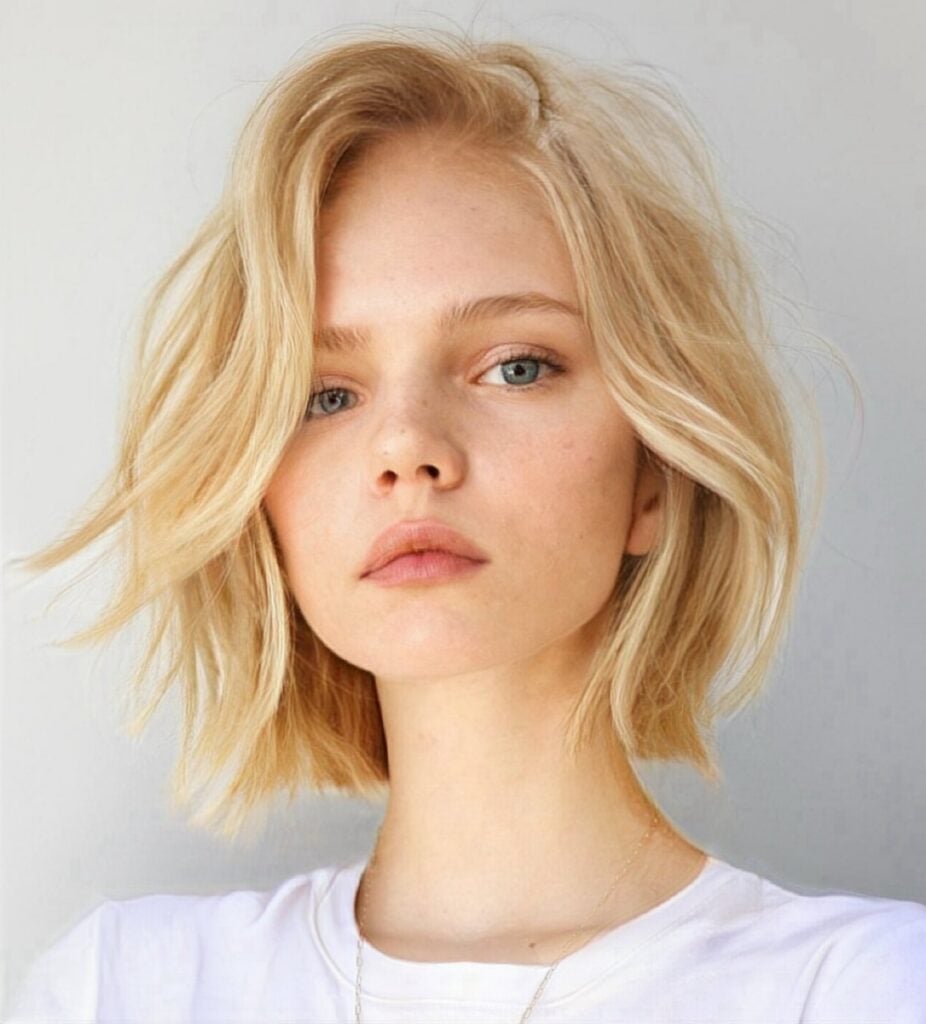 Wavy Ash Blonde Bob With Curtain Bangs — Blonde Short Hair