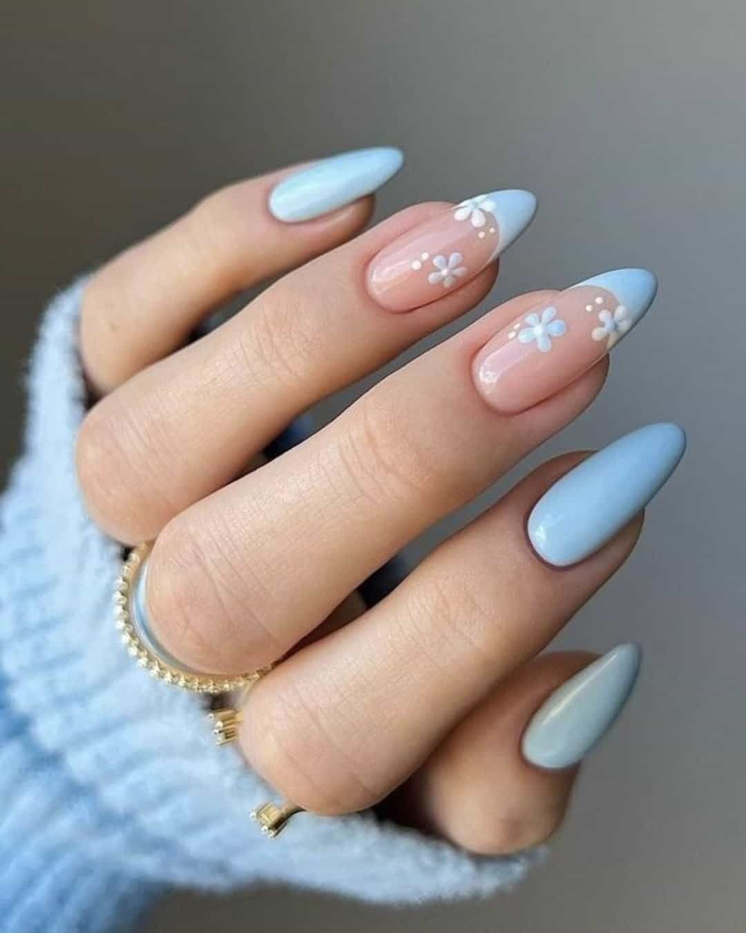 Glossy Light Periwinkle Blue Almond Nails Glossy Light Periwinkle Blue Almond Nails