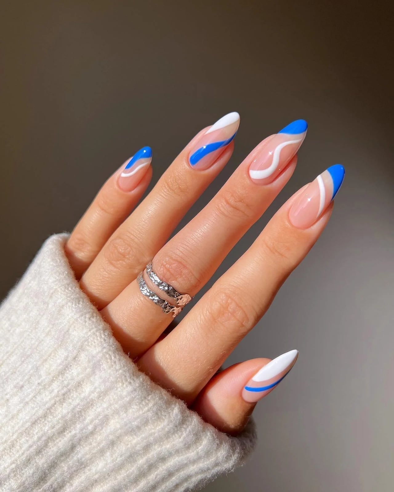 Blue Gradient Sheer To Deep Blue Black French Tip Medium Almond Nails Blue Gradient Sheer To Deep Blue Black French Tip Medium Almond Nails — Blue Almond Nails
