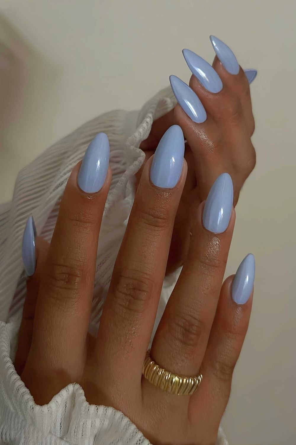 Opaque Pastel Blue Almond Nails Opaque Pastel Blue Almond Nails