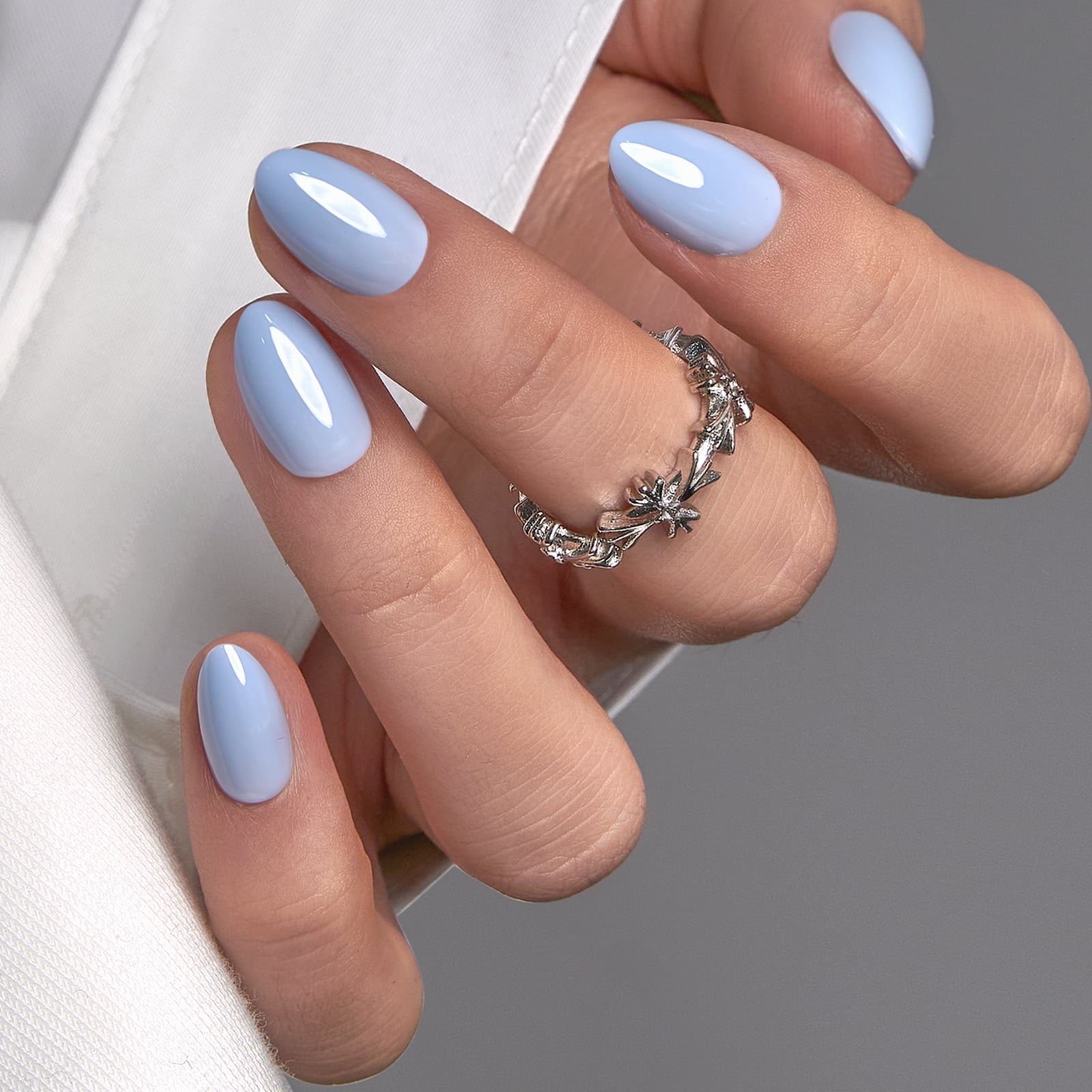 Glossy Extra Short Light Blue Almond Nails Glossy Extra Short Light Blue Almond Nails