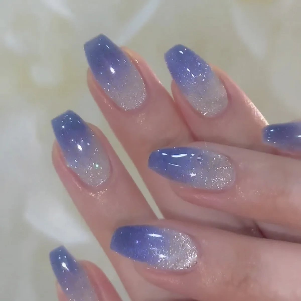 Medium Coffin Gradient Blue with Glitter Accent Nails Medium Coffin Gradient Blue with Glitter Accent Nails — Blue Nails