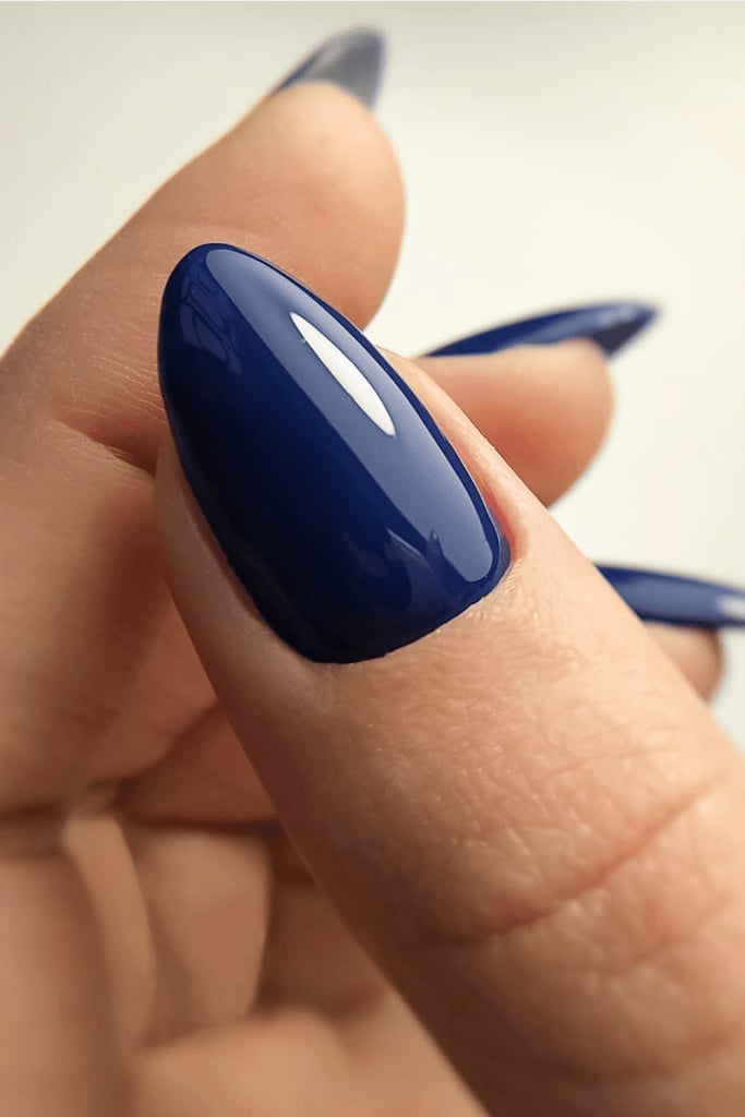 Opaque Dark Blue Glossy Medium Almond Nails Opaque Dark Blue Glossy Medium Almond Nails — Blue Nails