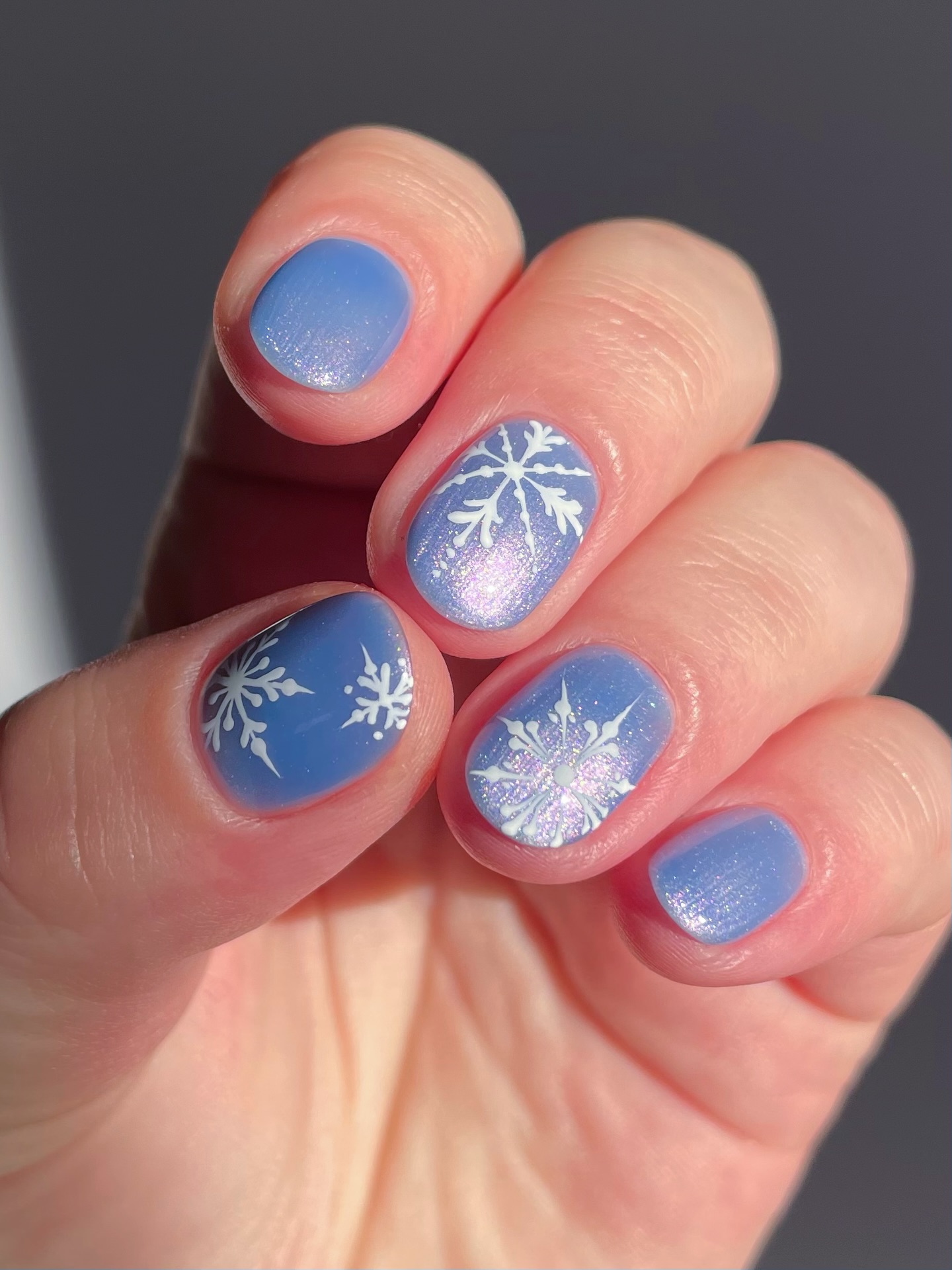 Blue Snowflake Chrome Overlay Nails